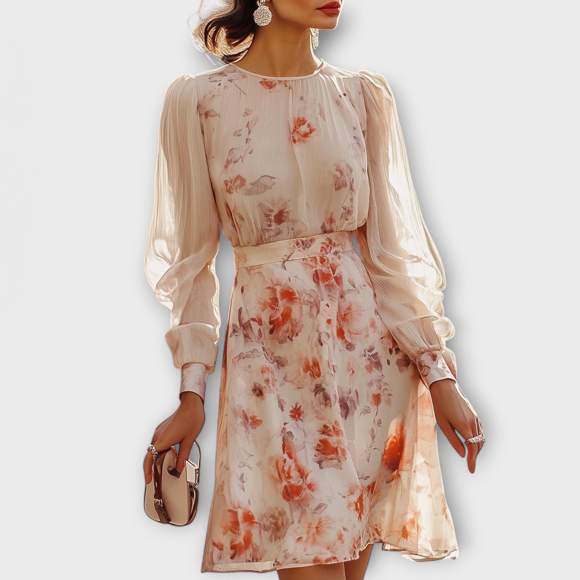Pleated Dress with Floral Print and Short Sleeves