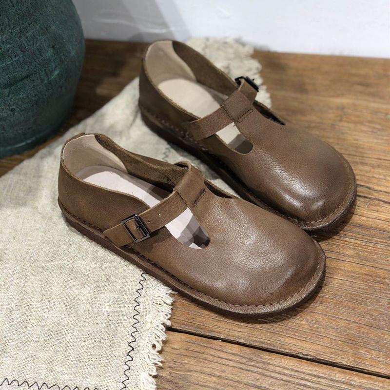 Leather Flat Mary Jane Shoes