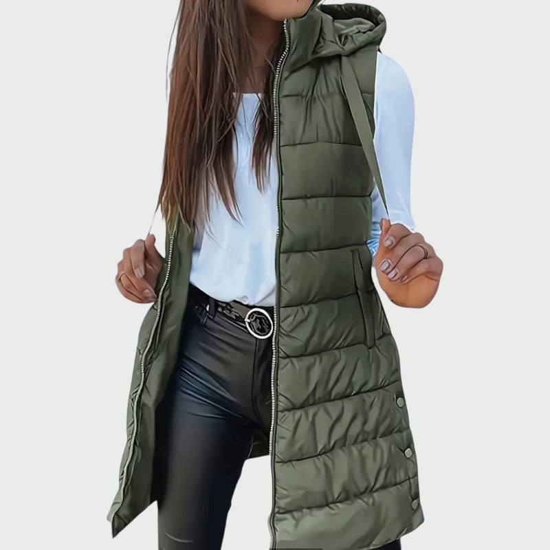 Nora – Long Quilted Hooded Vest