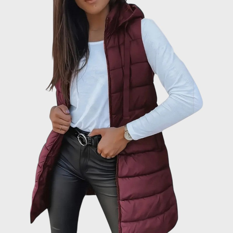 Nora – Long Quilted Hooded Vest