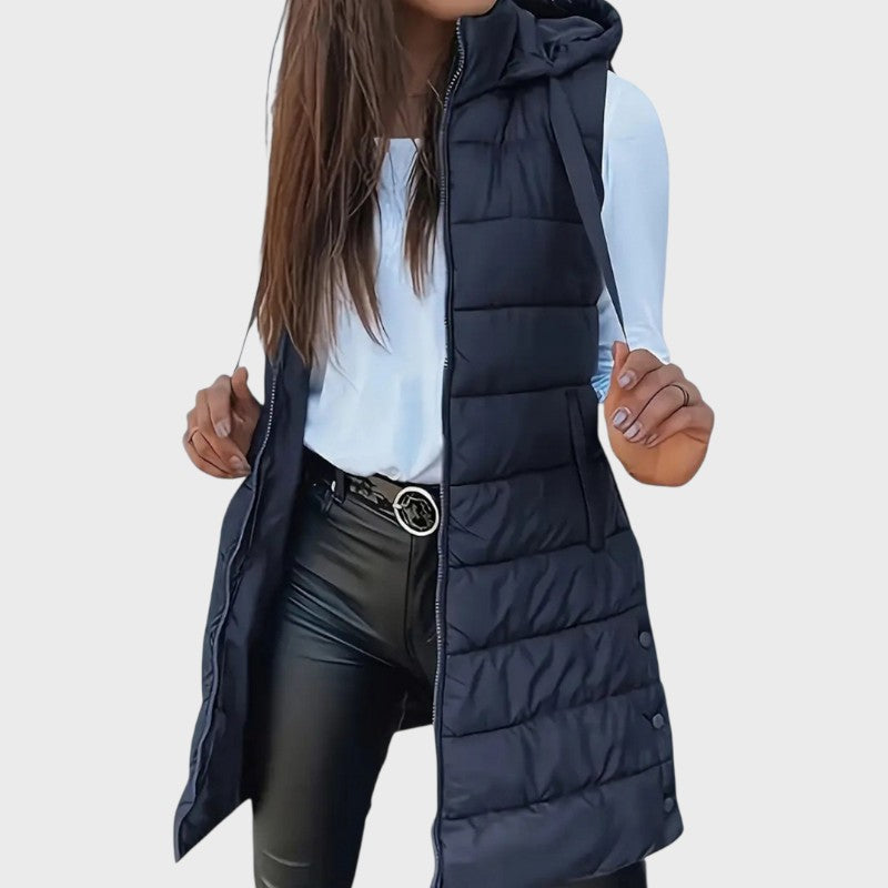 Nora – Long Quilted Hooded Vest