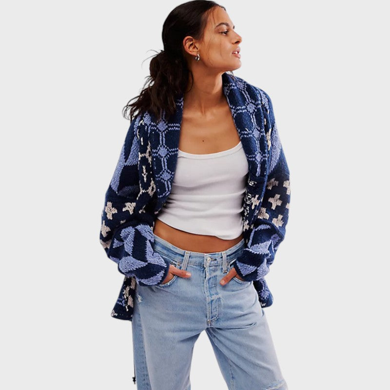 Portia – Oversized Vintage Long-Sleeve Cardigan with Collar and Buttons