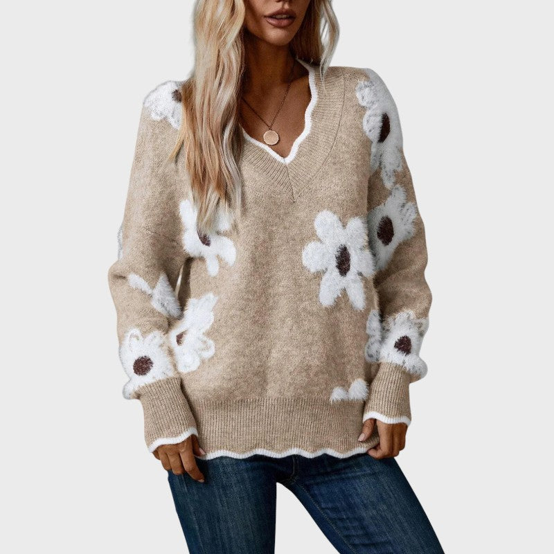 Elena – Elegant Floral Knit Sweater