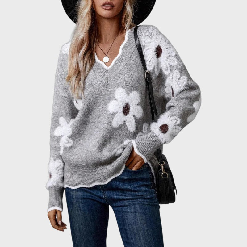 Elena – Elegant Floral Knit Sweater